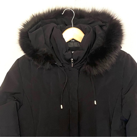 Nuage Real Fur Trim Hooded Coat Black Size M - Picture 2 of 16